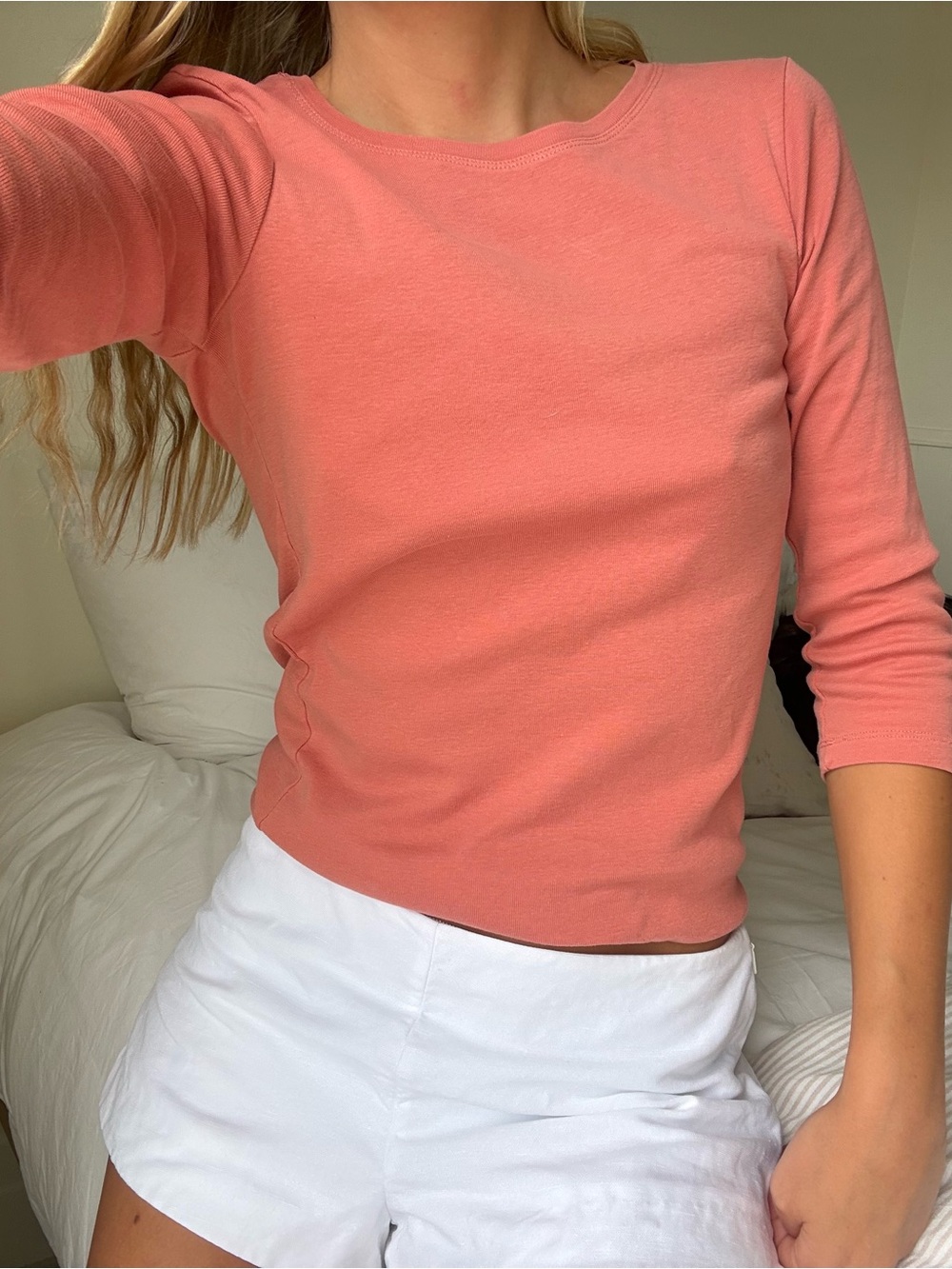 vintage 90's y2k coral long sleeve Top in Coral Pink